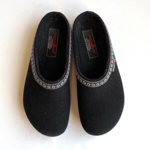Haflinger GZ Classic Grizzly Black Wool Slippers Cork Soles Size 41 Stegmann